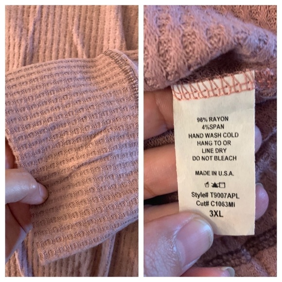 Plus Sz Mauve Waffle Knit Brushed High-lo Top - Picture 5 of 5
